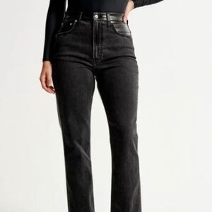 Abercrombie & Fitch Curve Love 90’s Straight Jean Vegan Leather Mixed